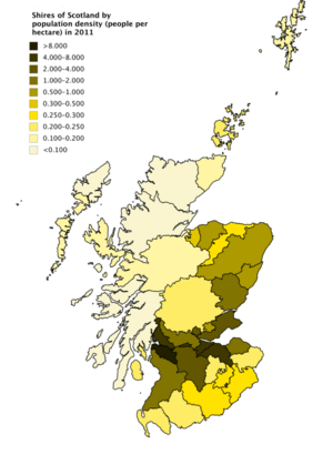 Shires of Scotland by population density (2011)