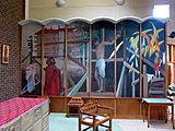 Sanctuary mural (south wall) "The Way of the Cross" (1985) by Debbie De Beer in St Michael and St George's church, c.2004.