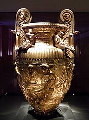 The Derveni krater, late 4th century B.C., side A, Dionysus and Ariadne, Archaeological Museum, Thessaloniki, Greece (7457851940)