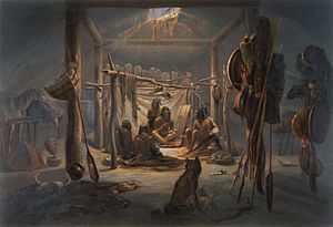 The Interior of the Hut of a Mandan Chief by Karl Bodmer 1833 - 1834