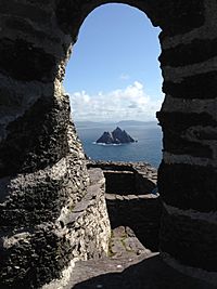 View of Skellig Beag from inside Medieval Church on Skellig Michael