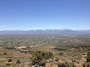 View of Spring Creek from "E" Mountain, with the Ruby Mountains in the background