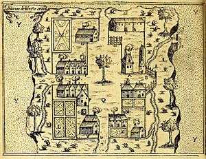 Buildings on Saint Croix Island - circa 1613 - Project Gutenberg etext 20110