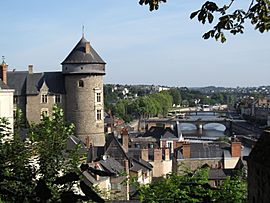 The castle overlooking the town and the river Mayenne.
