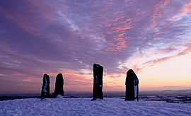 Clent standing stones, Winter sunset