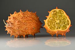 Cucumis metuliferus fruit - whole and cross section