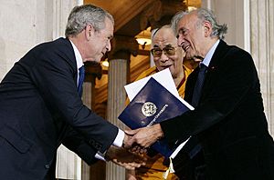 Dalai Lama and Bush welcome Elie Wiesel (2007)