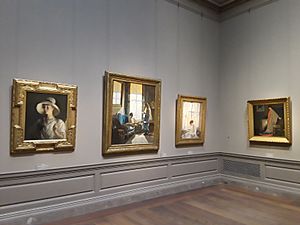 Gallery display of American paintings formerly in the collection of the Corcoran Gallery of Art, now at the National Gallery of Art in Washington, D.C