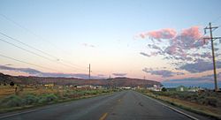 Approaching Hildale in the evening from the northwest on Utah State Route 59