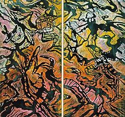 In the beginning . . . (Genesis 1) 1997, mixed media on linen, diptych, each 190 x 92 cm