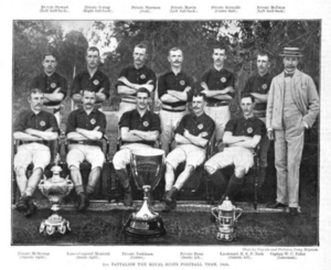 Labeled group photo of the 2nd Battalion, Royal Scots football team, 1894