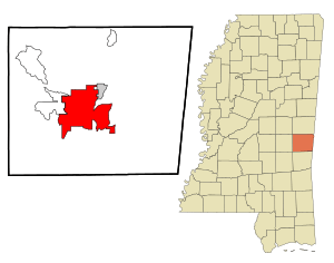 Lauderdale County Mississippi Incorporated and Unincorporated areas Meridian Highlighted
