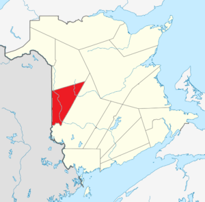 Map of New Brunswick highlighting Carleton County
