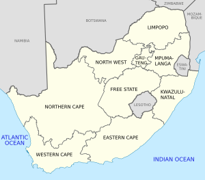 Map of South Africa with English labels