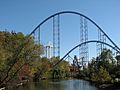 Millennium Force hills over the lagoon