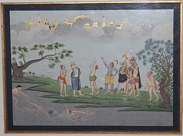 Nanda and other cowherds moving to Vrindavana, Kangra style painting, National Museum, New Delhi