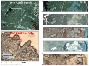 Old paper map vs modern aerial photo