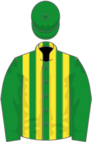 Green, yellow stripes, green sleeves and cap