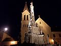 Saint Stephen of Hungary Church and Holy Trinity column by night 2005 Veszprem 2 by andy205