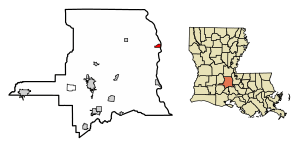 Location of Melville in St. Landry Parish, Louisiana.