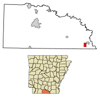 Location of Huttig in Union County, Arkansas.