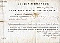 Wincenty Danilewicz Legion of Honour Certificate, 1814