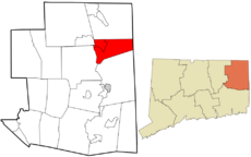 Putnam's location within Windham County and Connecticut