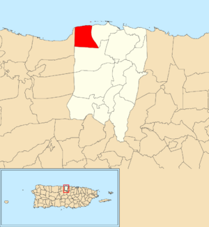 Location of Yeguada within the municipality of Vega Baja shown in red