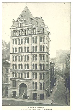 (King1893NYC) pg848 MORTIMER BUILDING. WALL STREET, SOUTH SIDE, CORNER OF NEW STREET