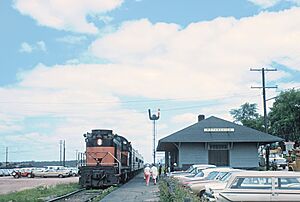 A Milwaukee Road passenger train at Rothschild in 1967