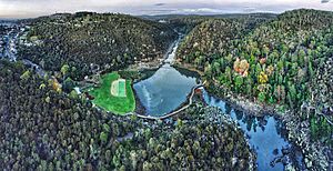 Aerial perspective of Cataract Gorge Reserve