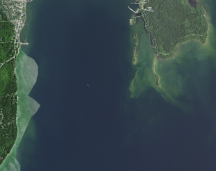 Aerial view of eastern town of Baileys Harbor, Door County, Wisconsin 2020 (cropped)