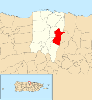 Location of Almirante Norte within the municipality of Vega Baja shown in red