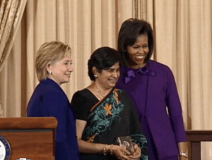 Ambiga Sreenevasan (Malaysia) with Secretary of State Hillary Rodham Clinton and First Lady Michelle Obama
