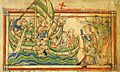 Becket sails to England - Becket Leaves (c.1220-1240), f. 4v - BL Loan MS 88