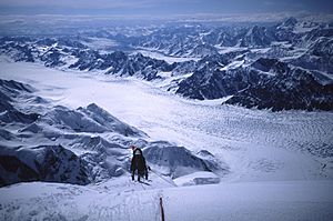 Climbers on the SW Ridge of Mt. Hunter, Alaska