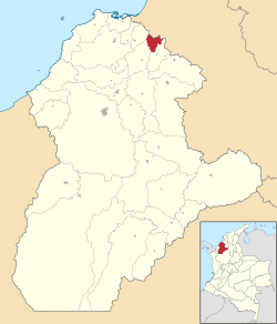 Location of the municipality and town of Tuchín in the Córdoba Department of Colombia.