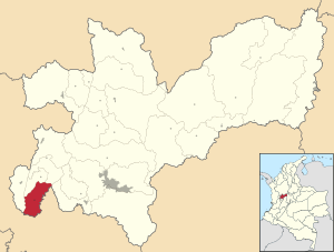 Location of the municipality and town of Belalcázar, Caldas in the Caldas Department of Colombia.
