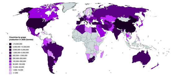 Countries by grape production in 2020