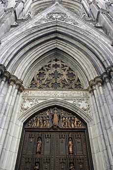 Detail of the facade of St Patrick's Cathedral in New York City