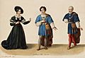 Eugène Du Faget - Costume designs for Guillaume Tell - 1-3. Laure Cinti-Damoreau as Mathilde, Adolphe Nourrit as Arnold Melchtal, and Nicolas Levasseur as Walter Furst