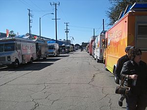 Food trucks at the "Food Trucks for Haiti" benefit in West Los Angeles