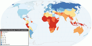 Global physician density map - WHO 2010