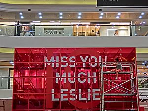 HK Causeway Bay Times Square - Miss You Much Leslie Exhibition red sign Mar-2013