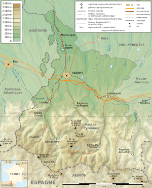 Hautes Pyrenees topographic map-fr