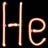 Illuminated light red gas discharge tubes shaped as letters H and e