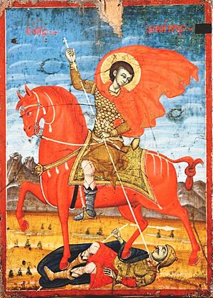 Kostandin Shpataraku, S. Demetrio a cavallo, 43x31 cm, Berat, Museo Onufri, XVIII sec.