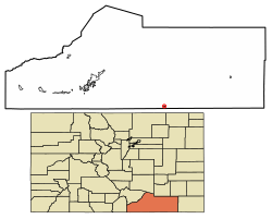 Location of the Town of Branson in Las Animas County, Colorado.