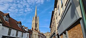 Louth church and spire seen from the town centre