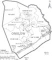 Map of Onslow County North Carolina With Municipal and Township Labels